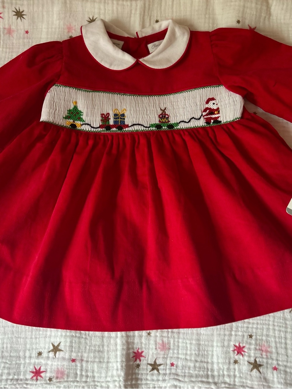 Carriage Boutique Red Holiday Smocked Dress with White Collar